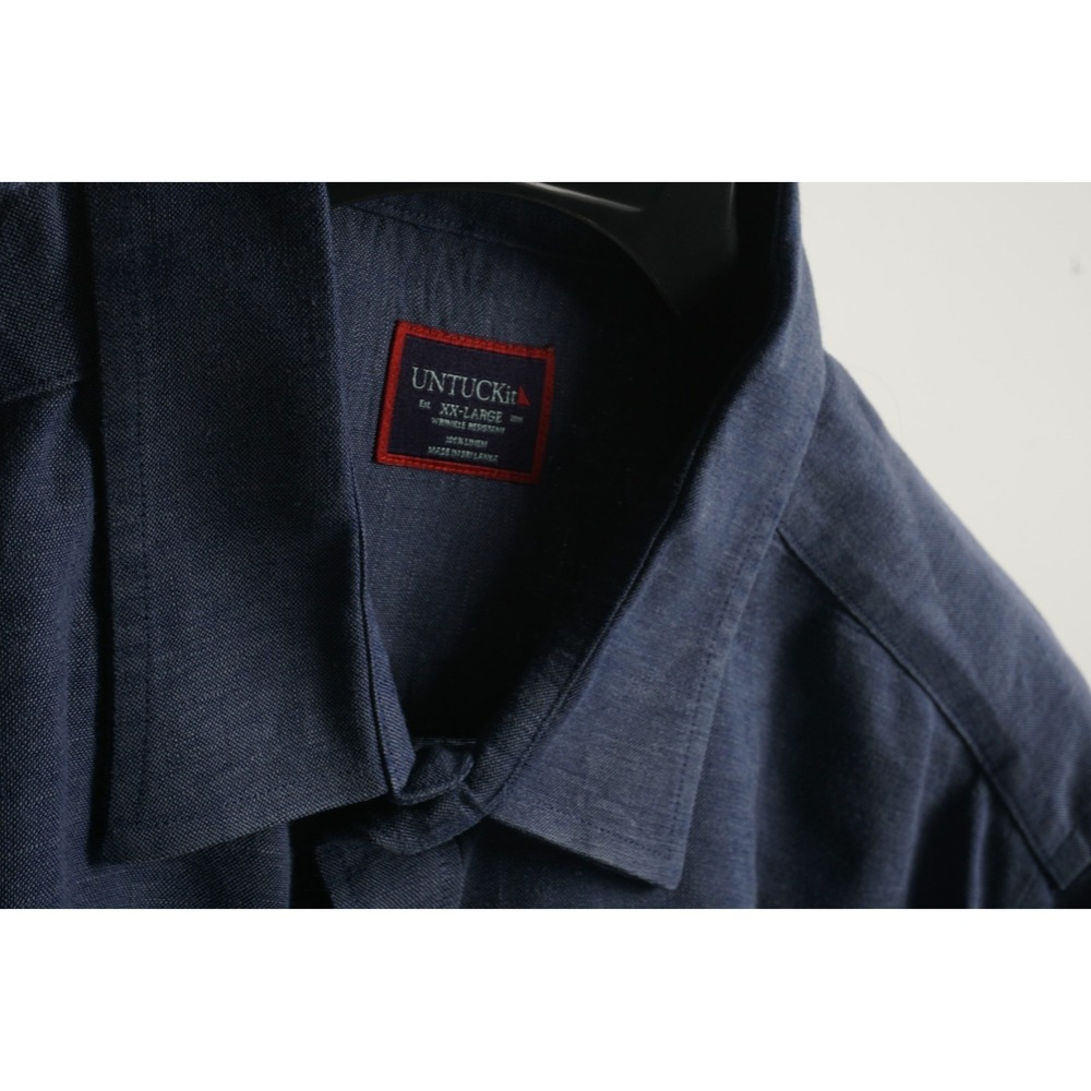 UNTUCKit 100% Linen Santo Navy Wrinkle Resistant Shirt Mens 2XL Long Sleeve Blue - Picture 4 of 10